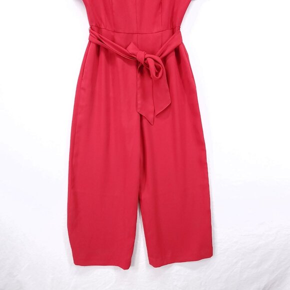 Boden Romilly Jumpsuit Size 4R Belted With Pockets Wide Cropped Leg Red V-Neck - Picture 13 of 14